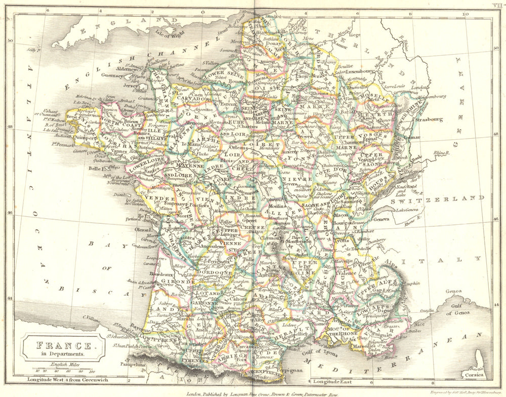 FRANCE. Departments. Sidney Hall 1850 old antique vintage map plan chart
