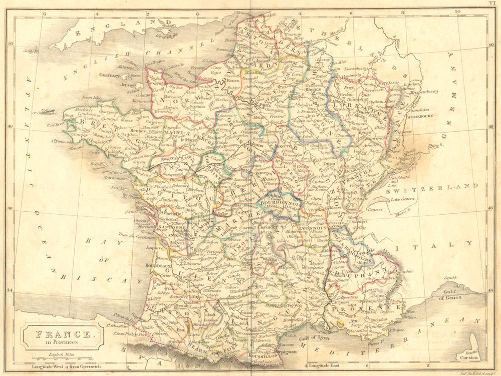 FRANCE. Provinces. Sidney Hall 1850 old antique vintage map plan chart