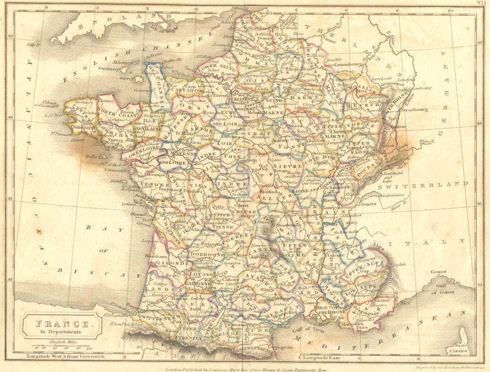 FRANCE. Departments. Sidney Hall 1850 old antique vintage map plan chart