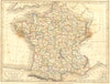 FRANCE. Departments. Sidney Hall 1850 old antique vintage map plan chart