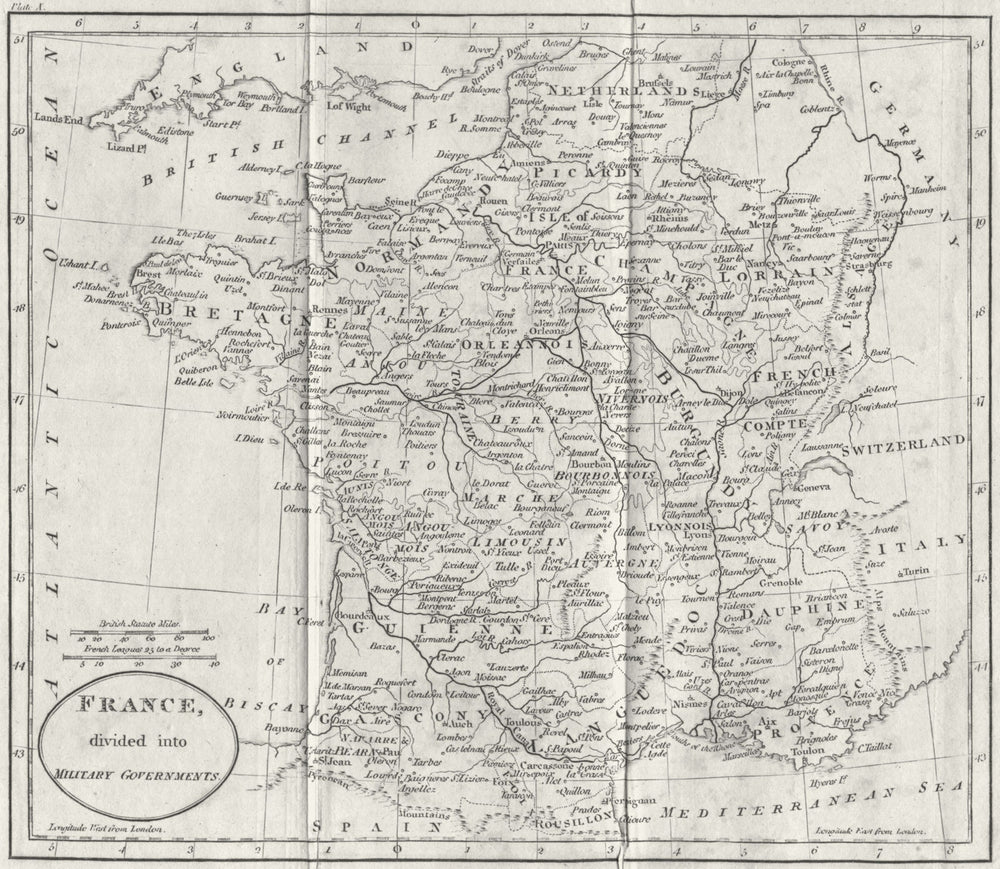 FRANCE. Military Governments. Guthrie 1801 old antique vintage map plan chart