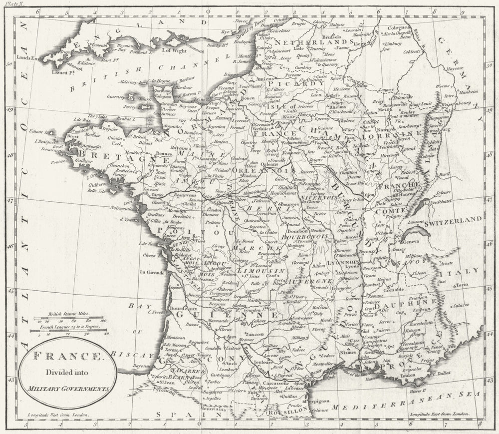 FRANCE. Military Governments. Guthrie 1801 old antique vintage map plan chart