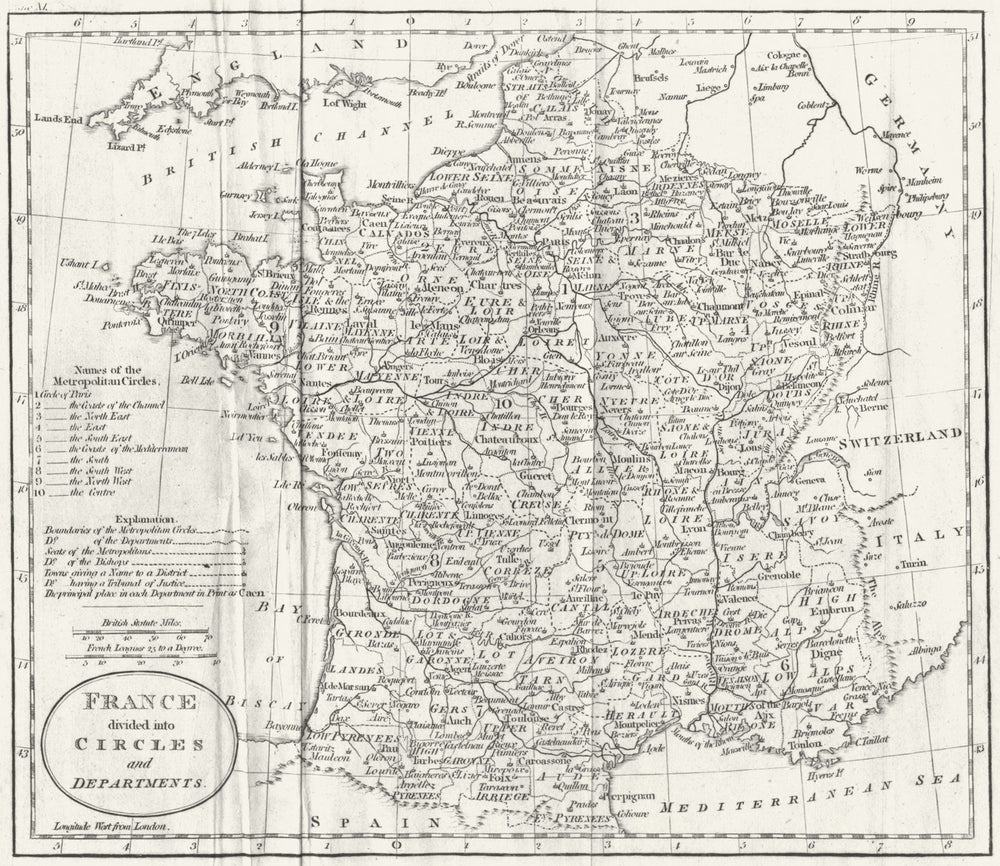 FRANCE. Circles & departments. Guthrie 1801 old antique vintage map plan chart