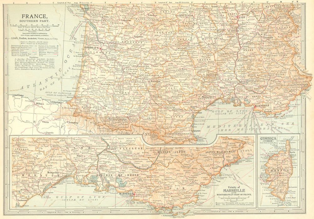 FRANCE. South; inset Corsica Riviera Côte d'Azur 1903 old antique map chart