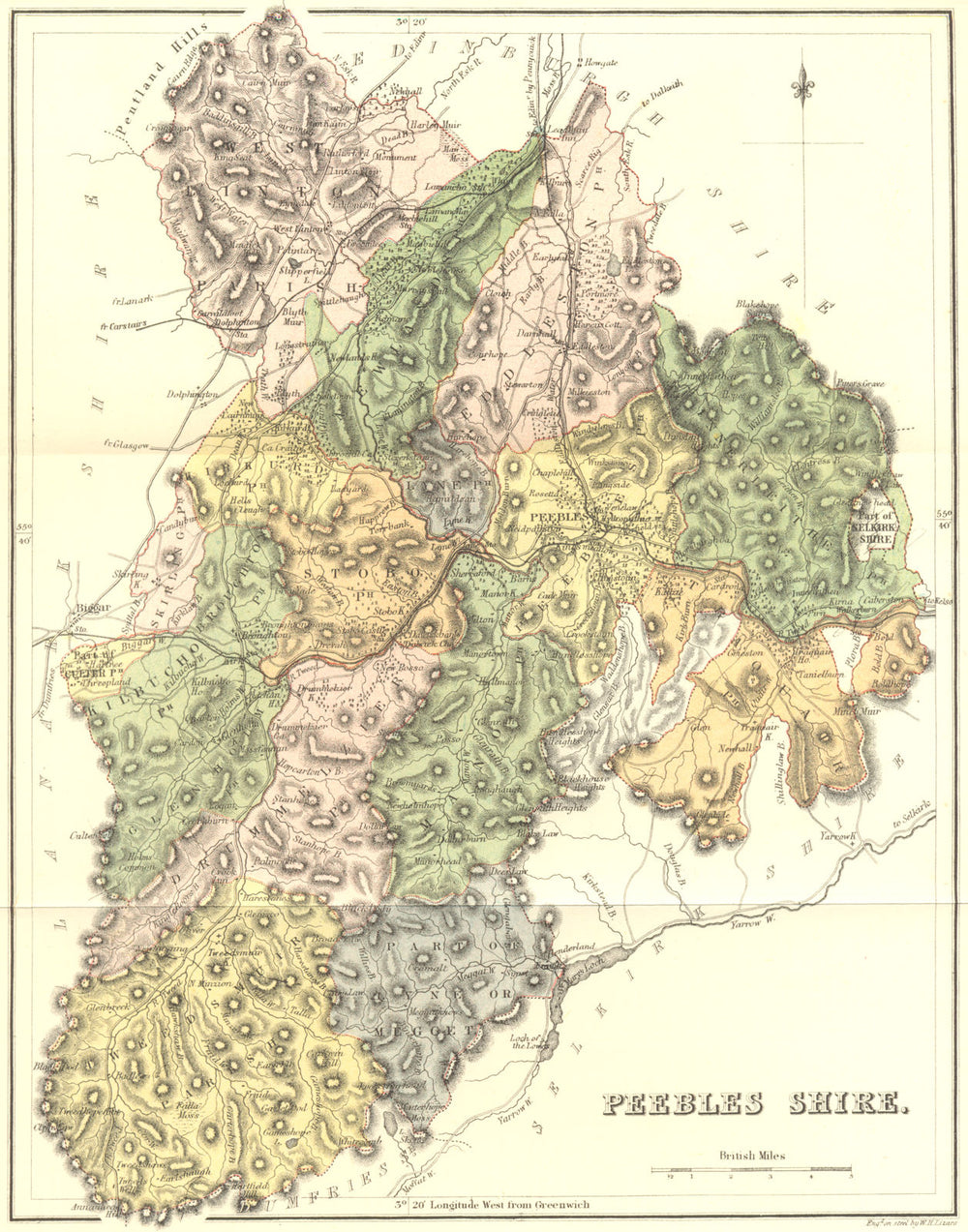 SCOTLAND. Peebles Shire. Peeblesshire. Groome map 1884 old antique chart