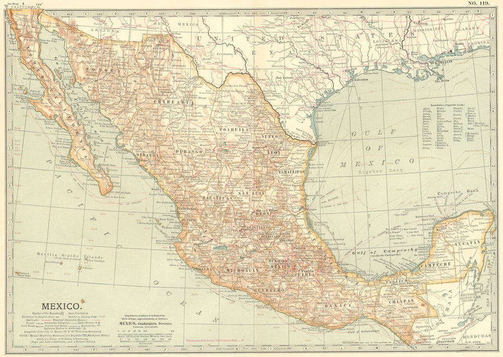 MEXICO. Inc Lower California 1902 old antique vintage map plan chart