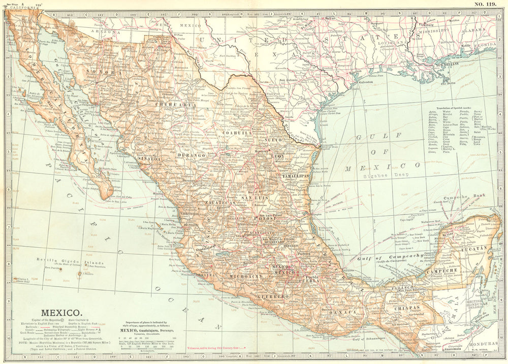 MEXICO.  1903 old antique vintage map plan chart