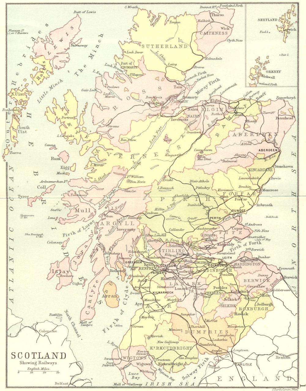 SCOTLAND. Railways. Philip Shetland Orkney inset 1891 old antique map chart