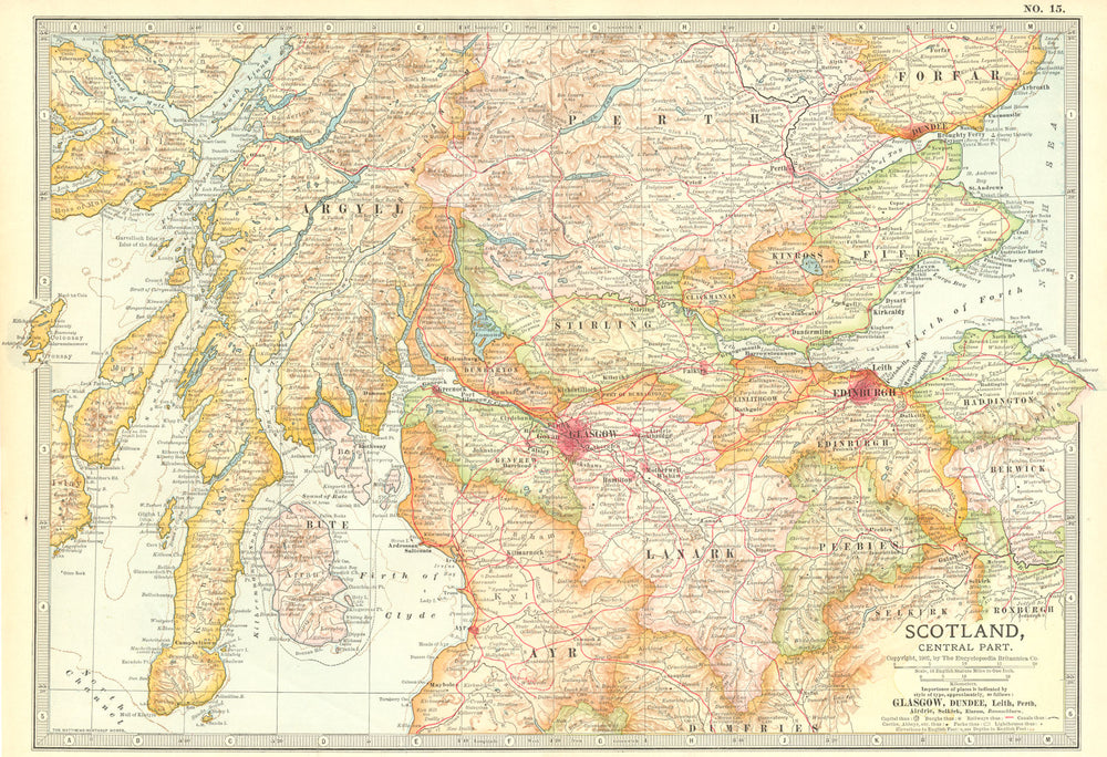 SCOTLAND. Central part 1903 old antique vintage map plan chart