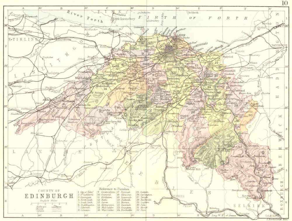 SCOTLAND. Edinburgh Area. Philip 1891 old antique vintage map plan chart