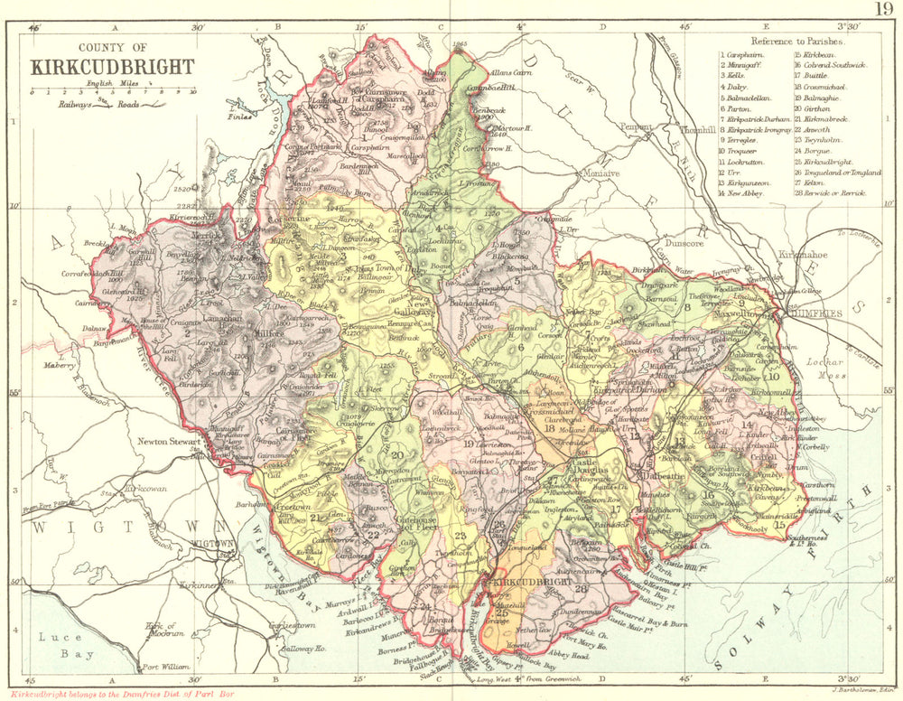 SCOTLAND. Kirkcudbright. Kirkcudbrightshire 1891 old antique map plan chart