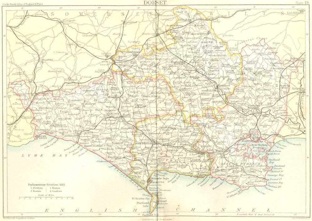 DORSET. Black 1892 old antique vintage map plan chart