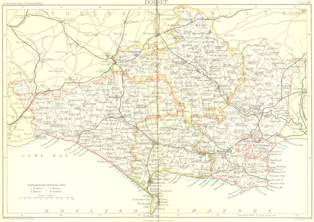 DORSET. Black 1892 old antique vintage map plan chart