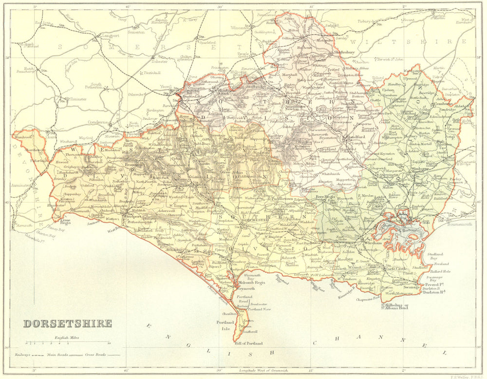 DORSET. Dorsetshire. Brabner Weller 1895 old antique vintage map plan chart
