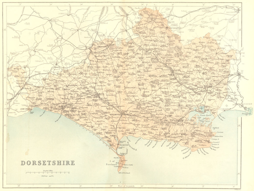 DORSET. Dorsetshire. Virtue 1868 old antique vintage map plan chart