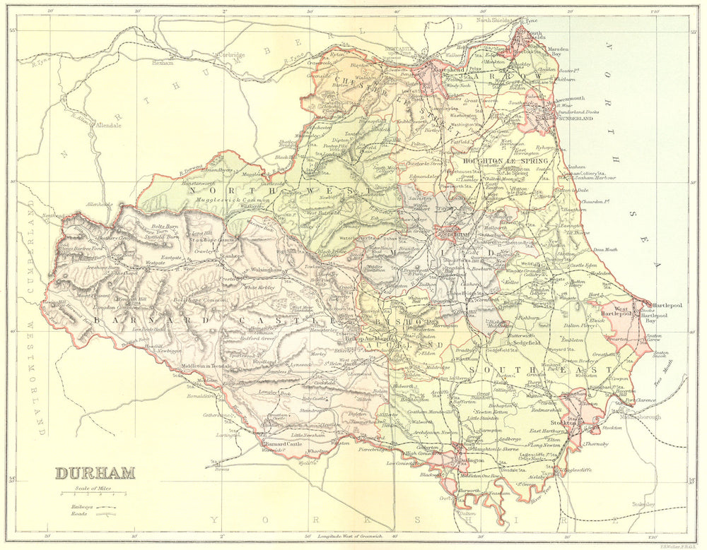 DURHAM. Brabner Weller 1895 old antique vintage map plan chart