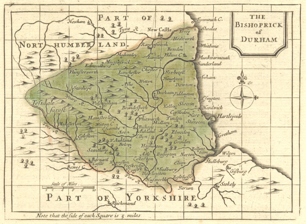 DURHAM. Bishoprick of. Grose Seller 1795 old antique vintage map plan chart