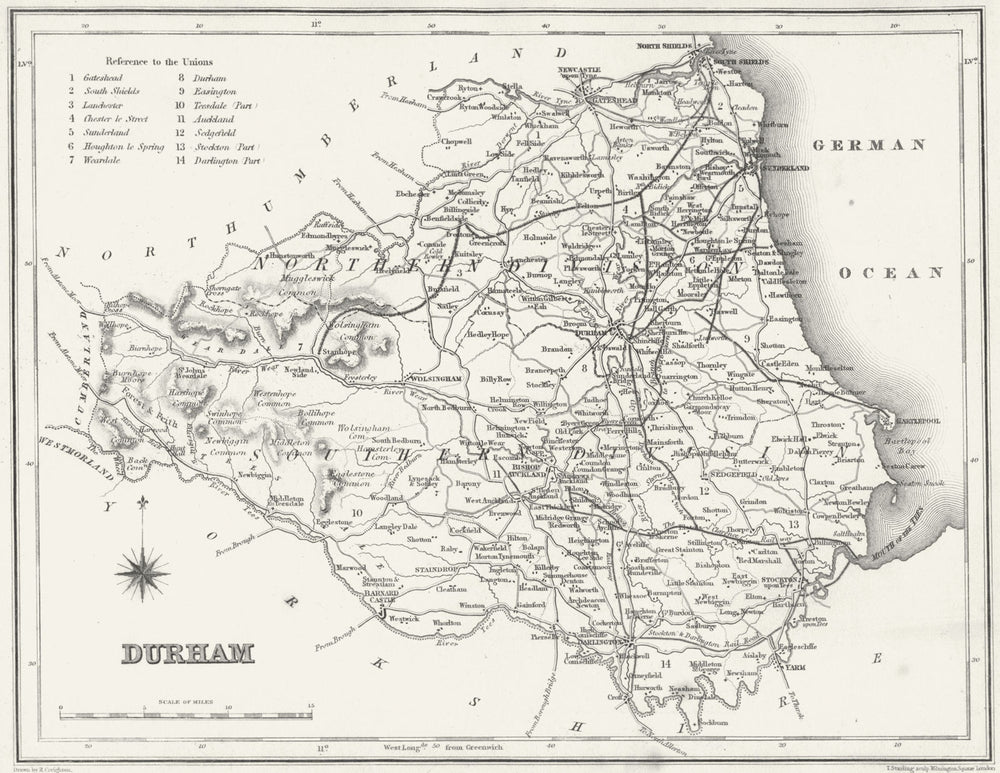 DURHAM. Lewis 1831 old antique vintage map plan chart