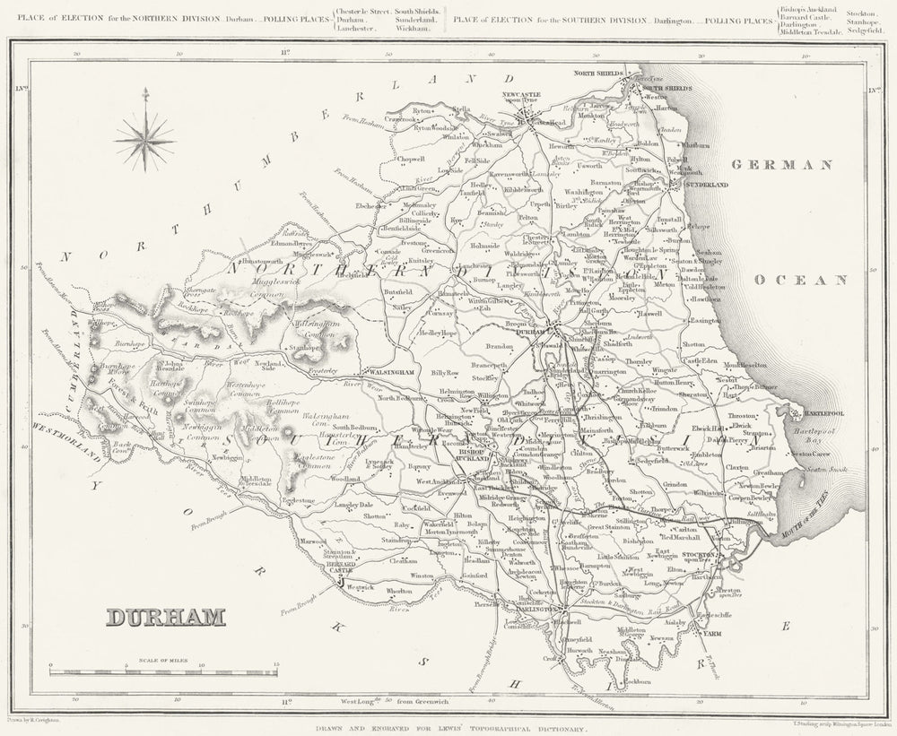 DURHAM. Lewis 1831 old antique vintage map plan chart