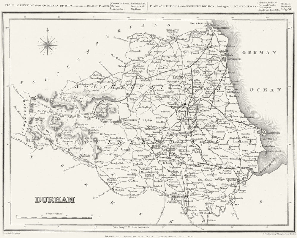 DURHAM. Lewis 1831 old antique vintage map plan chart