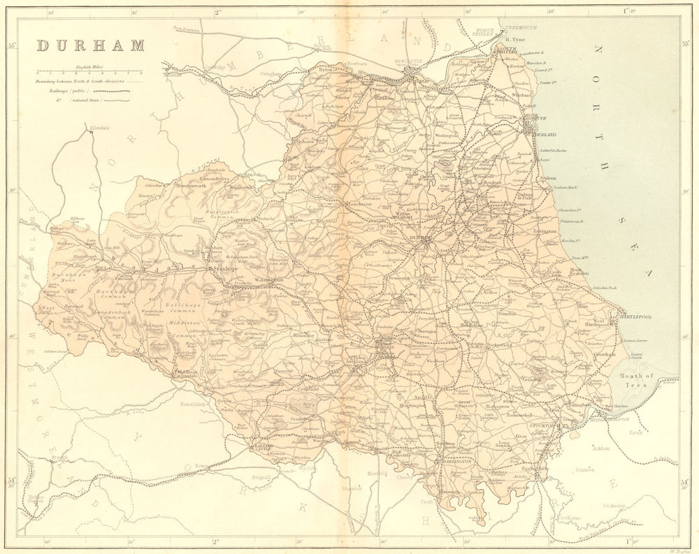 DURHAM. Virtue 1860 old antique vintage map plan chart