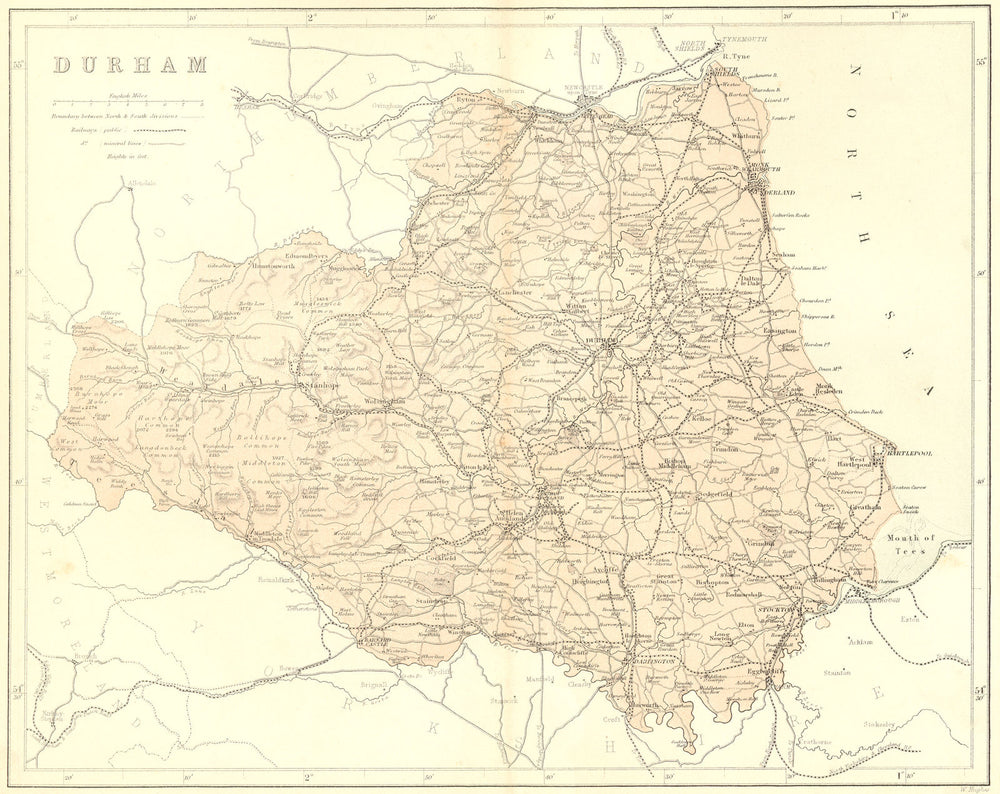 DURHAM. Virtue 1870 old antique vintage map plan chart