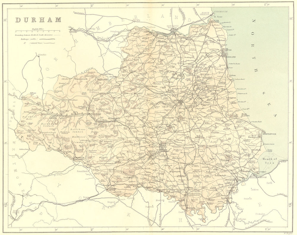 DURHAM. Virtue. map 1868 old antique vintage plan chart