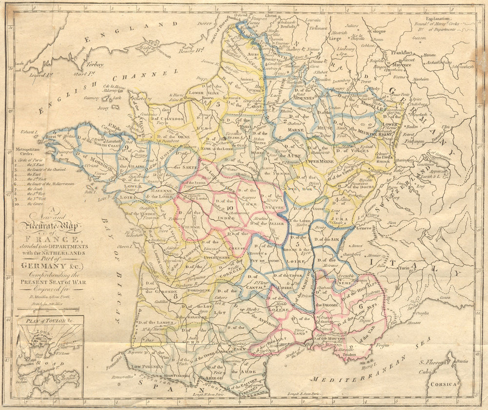 FRANCE. Departements; Toulon inset. AITCHISON 1798 old antique map plan chart