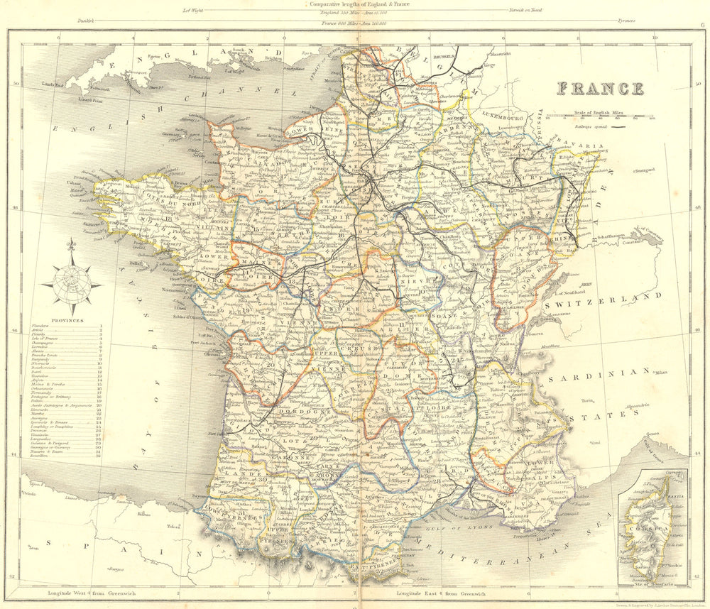 FRANCE. Archer 1850 old antique vintage map plan chart