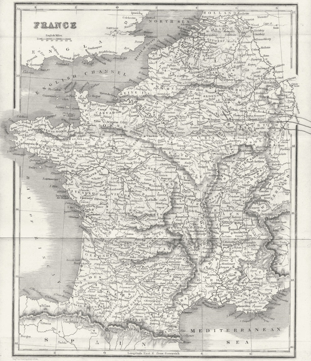 FRANCE. BELL  1839 old antique vintage map plan chart