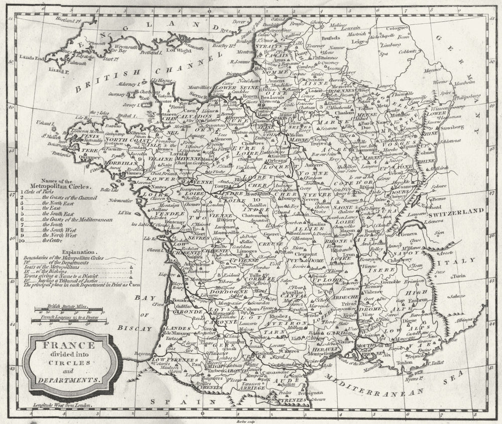 FRANCE. Circles & departments. Blomfield 1807 old antique map plan chart