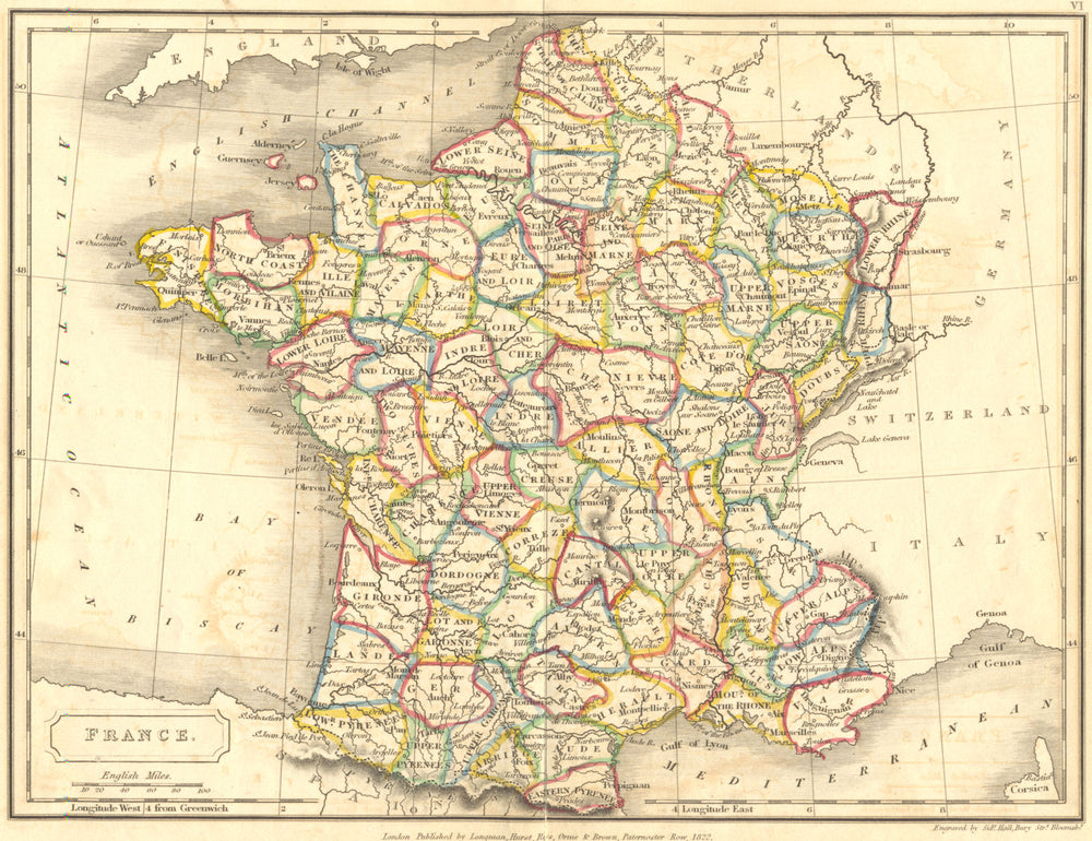 FRANCE. Butler Hall 1822 old antique vintage map plan chart