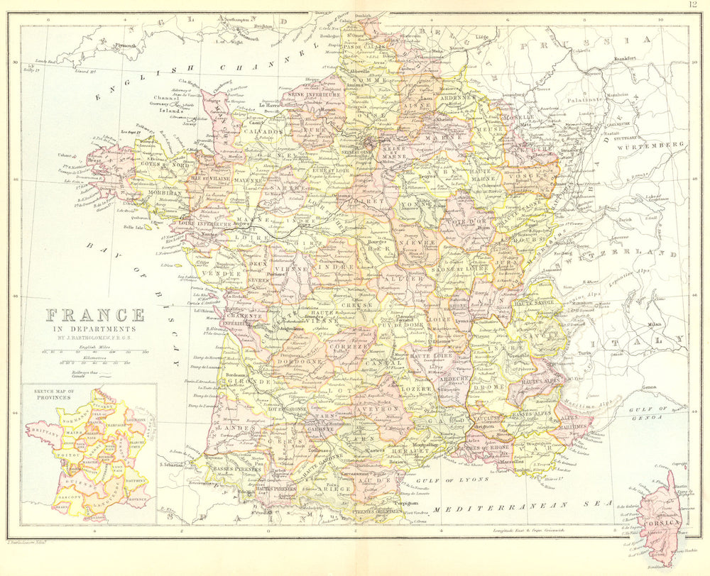 FRANCE. Departments. Collins Corsica inset 1876 old antique map plan chart
