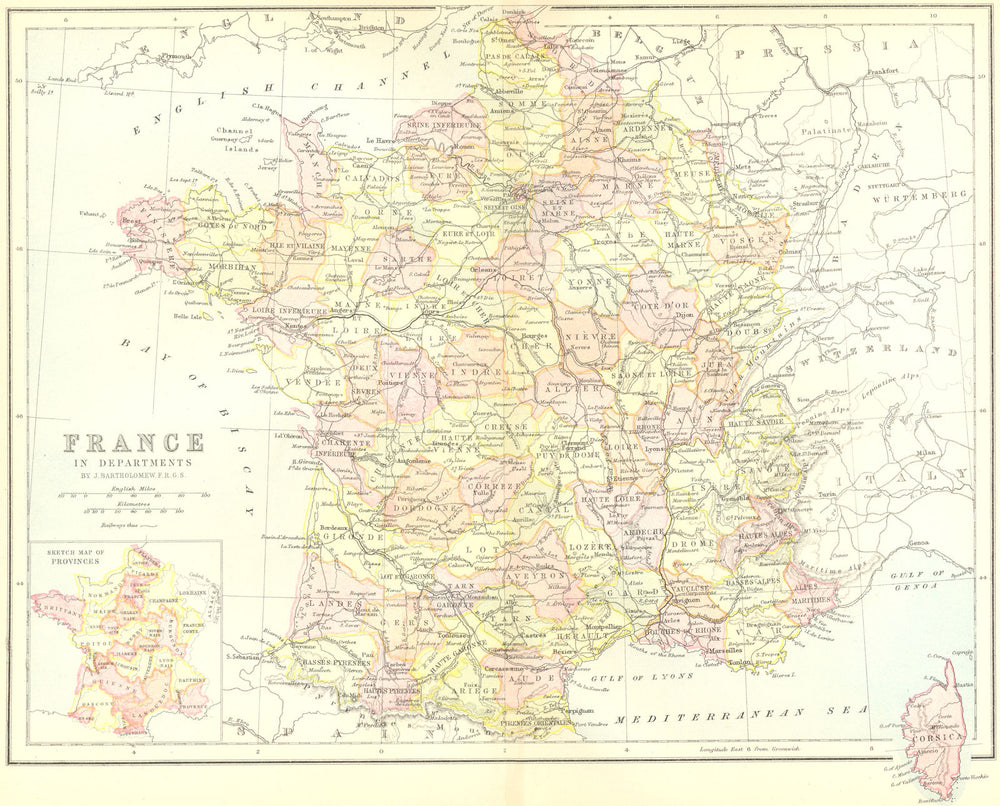 FRANCE. Departments. Collins 1876 old antique vintage map plan chart