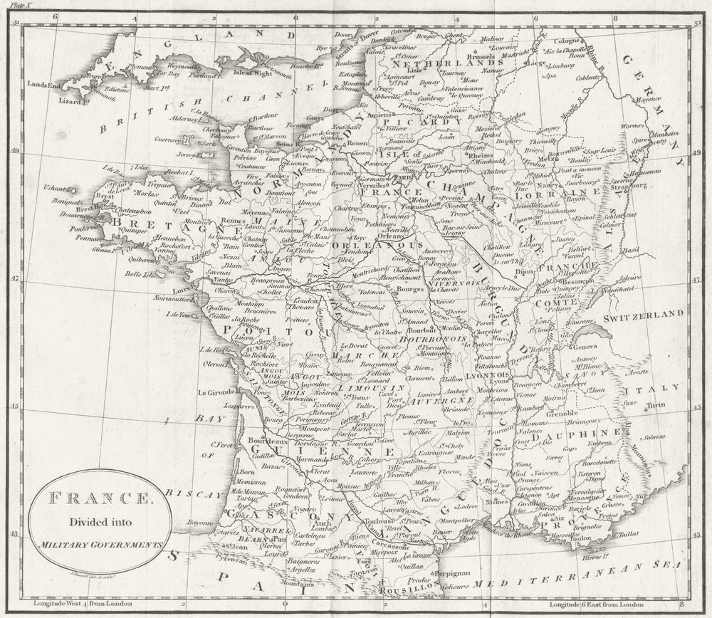 FRANCE. Military Governments. Guthrie 1808 old antique vintage map plan chart