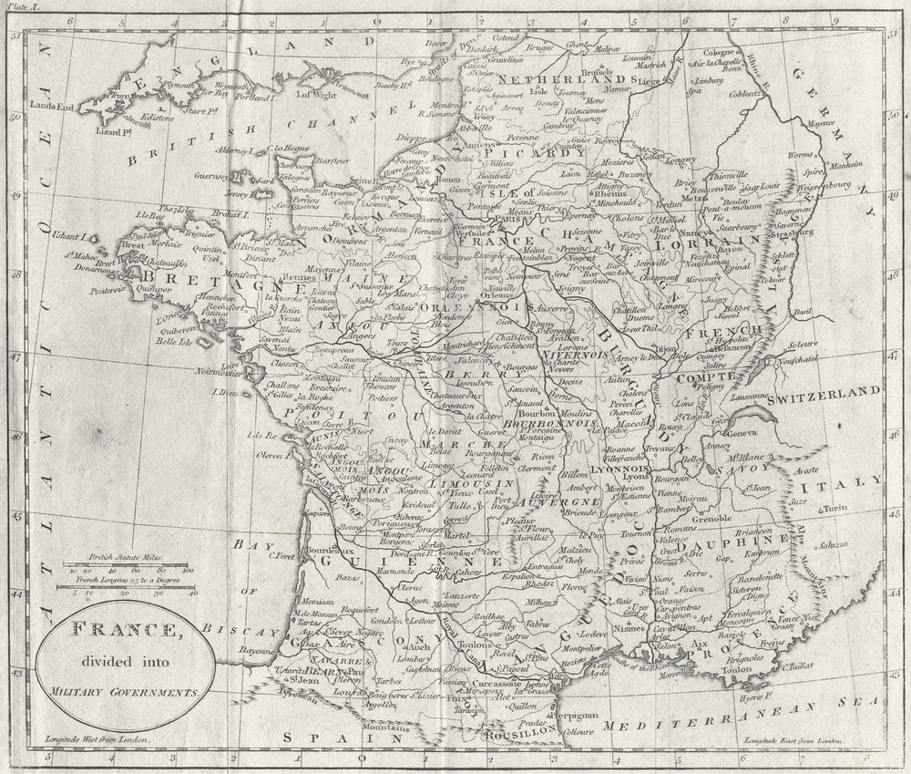 FRANCE. Military Governments. Guthrie 1796 old antique vintage map plan chart