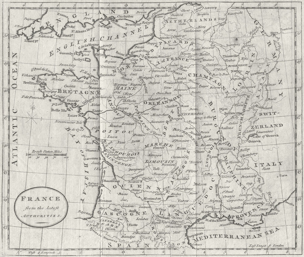 FRANCE. Guthrie 1787 old antique vintage map plan chart