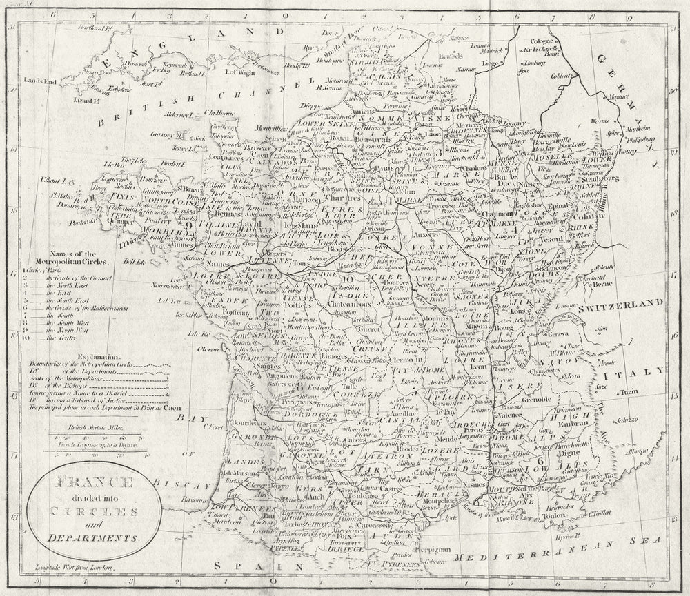FRANCE. Circles & departments. Guthrie 1801 old antique vintage map plan chart