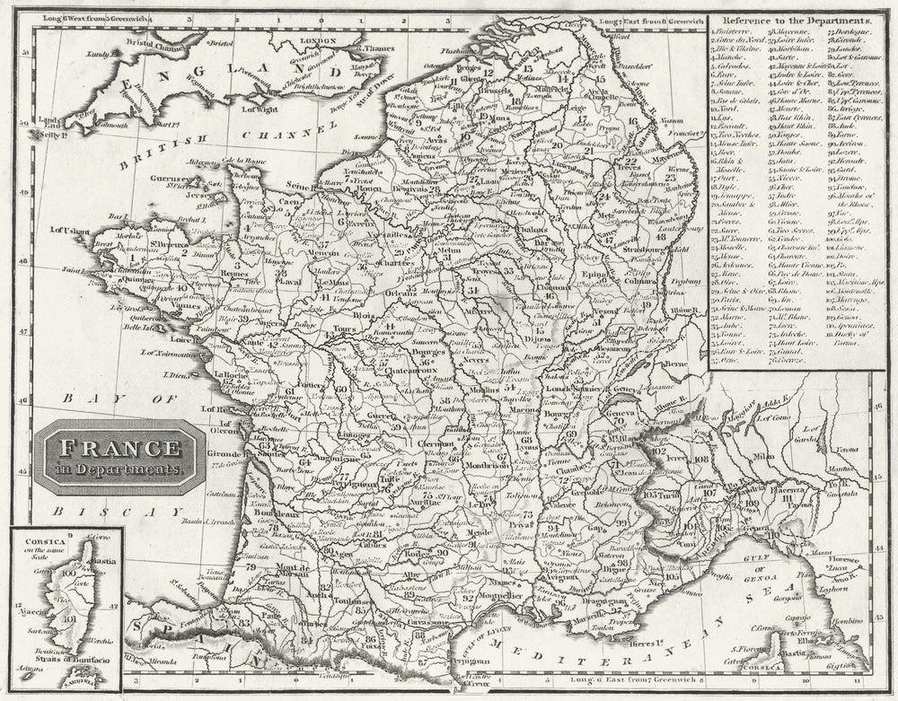 FRANCE. Departments. Kelly Legend Corsica Inset 1817 old antique map chart