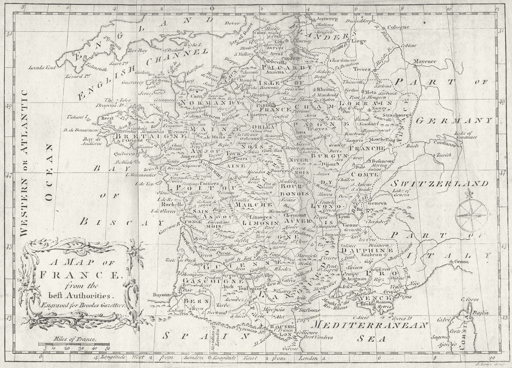 FRANCE. Lodge Weak impression 1786 old antique vintage map plan chart