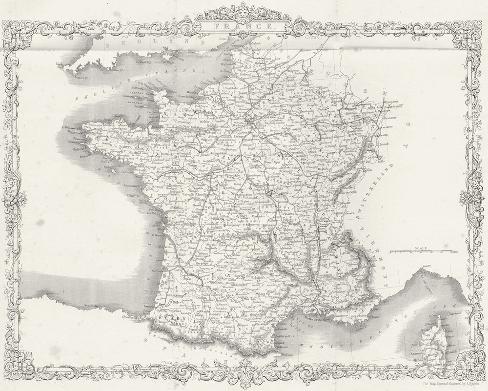 FRANCE. Rapkin 1860 old antique vintage map plan chart