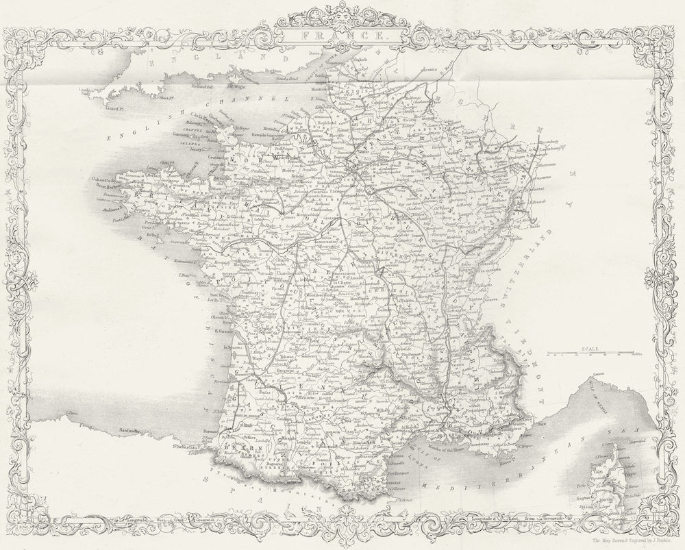 FRANCE. Rapkin Wright 1860 old antique vintage map plan chart
