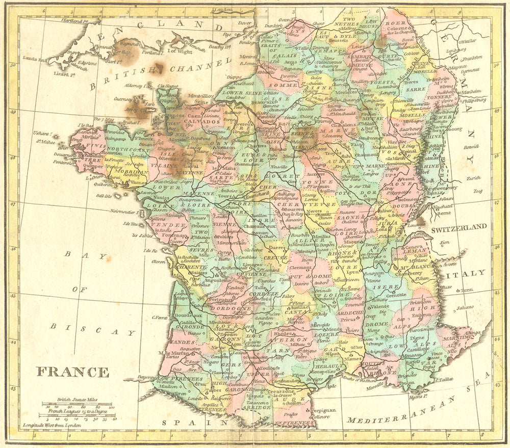 FRANCE. Walker 1810 old antique vintage map plan chart