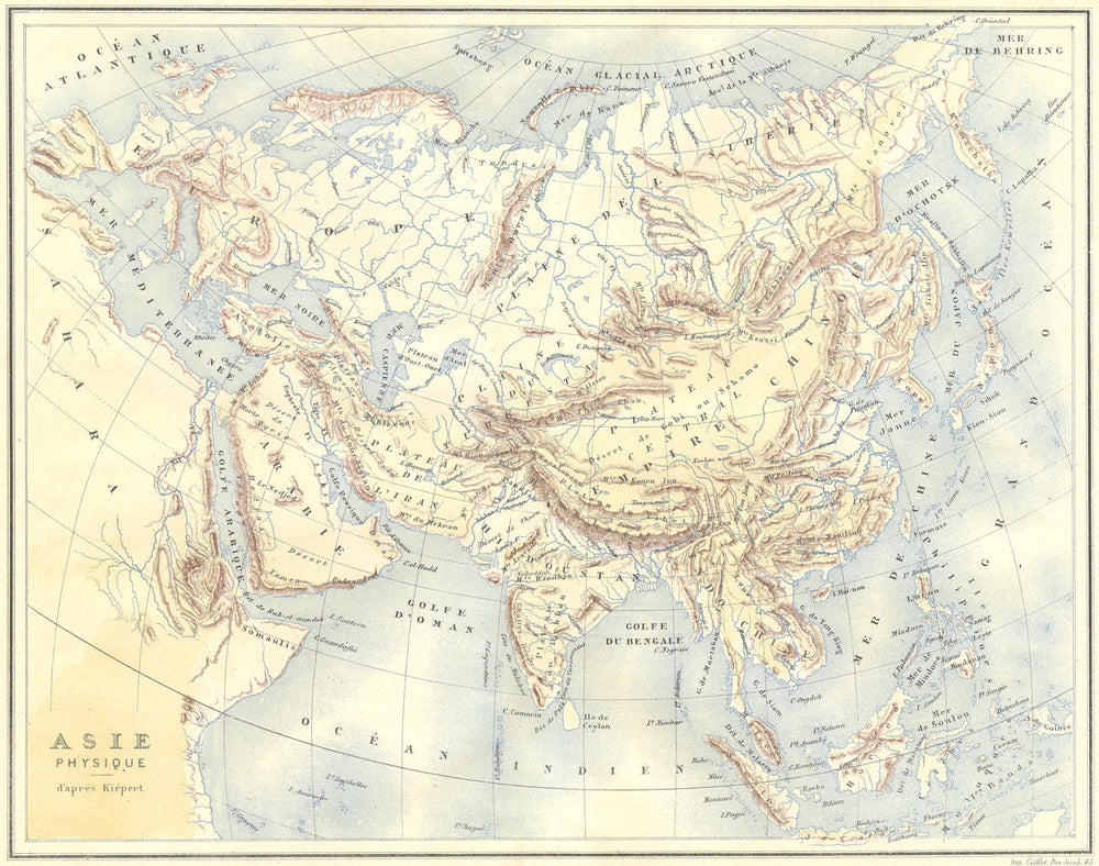 ASIA. Asie Physique d'après Kièpert. Gregoire 1876 old antique map plan chart