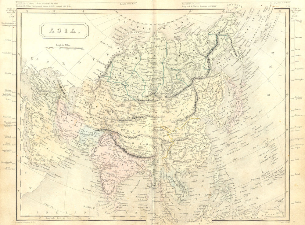 ASIA. Continent. Sidney Hall 1850 old antique vintage map plan chart