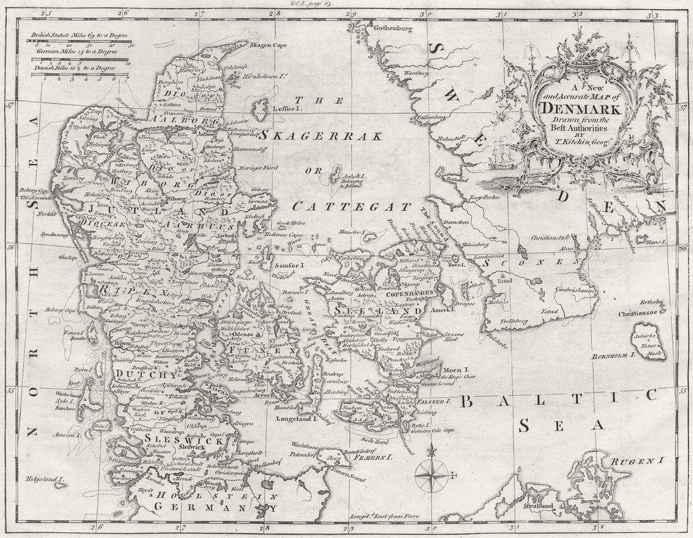 DENMARK. Kitchin 1752 old antique vintage map plan chart