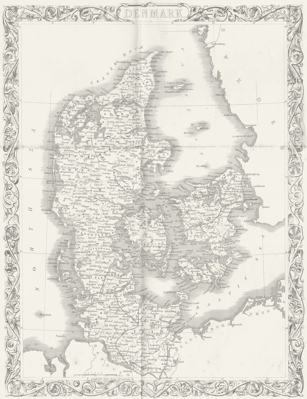DENMARK. Rapkin 1860 old antique vintage map plan chart