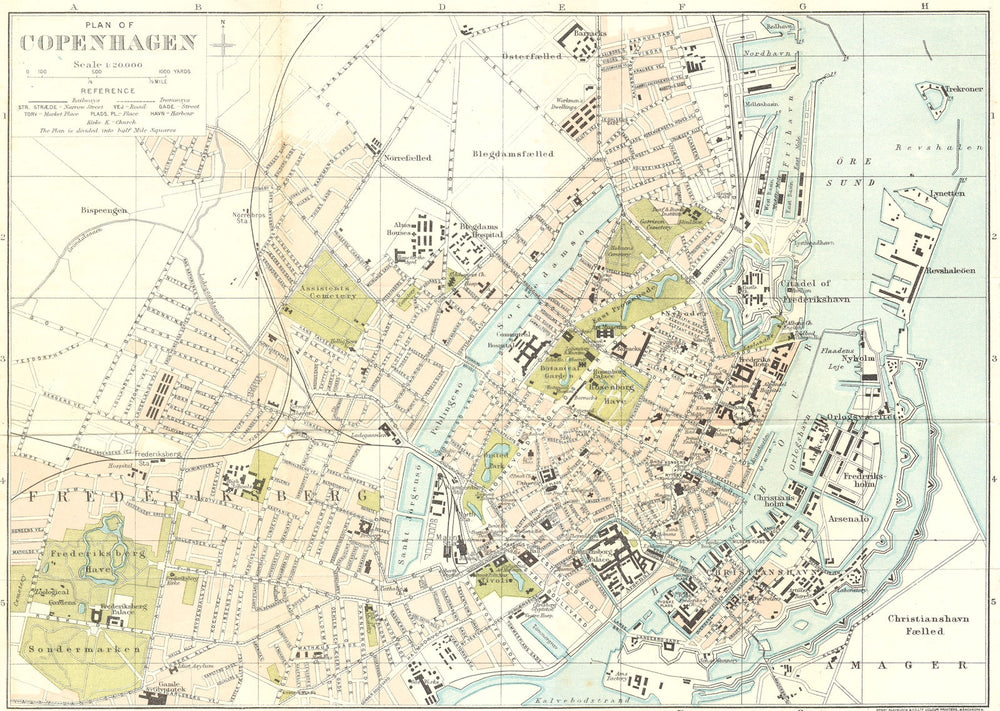 DENMARK. Town Plan Copenhagen. BRADSHAW c1879 old antique map chart