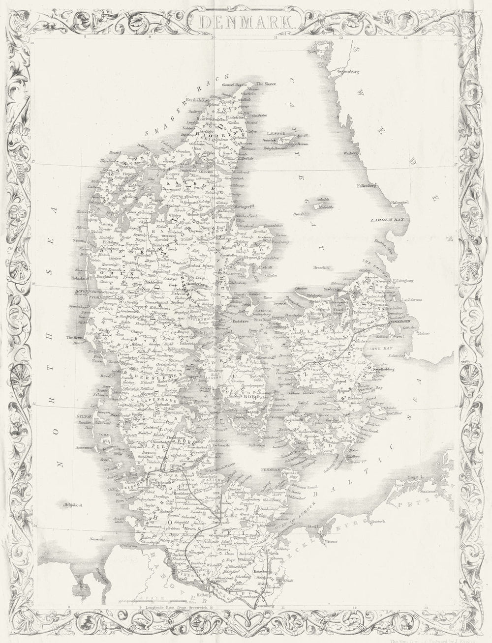 DENMARK. Rapkin 1850 old antique vintage map plan chart