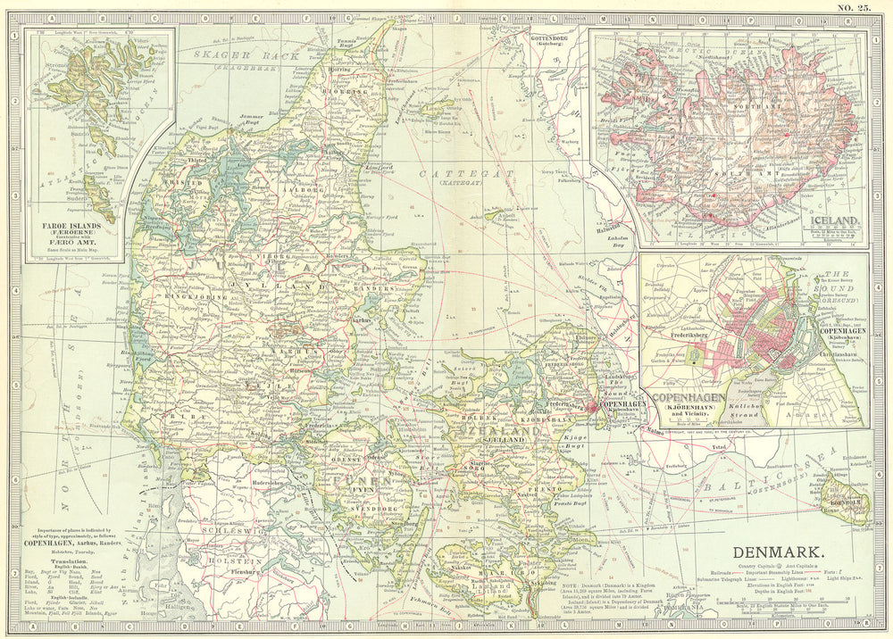 DENMARK. & Iceland. Copenhagen Faroes 1903 old antique vintage map plan chart